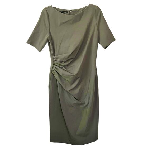 Lafayette 148 Sheath Midi Dress Women’s Size 6 Stretch Ponte Knit Ruched Green - Picture 1 of 7